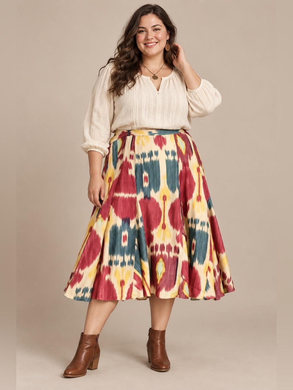 Lauren Ralph Lauren Silk Ikat Print Midi Skirt Pleated Size 20W